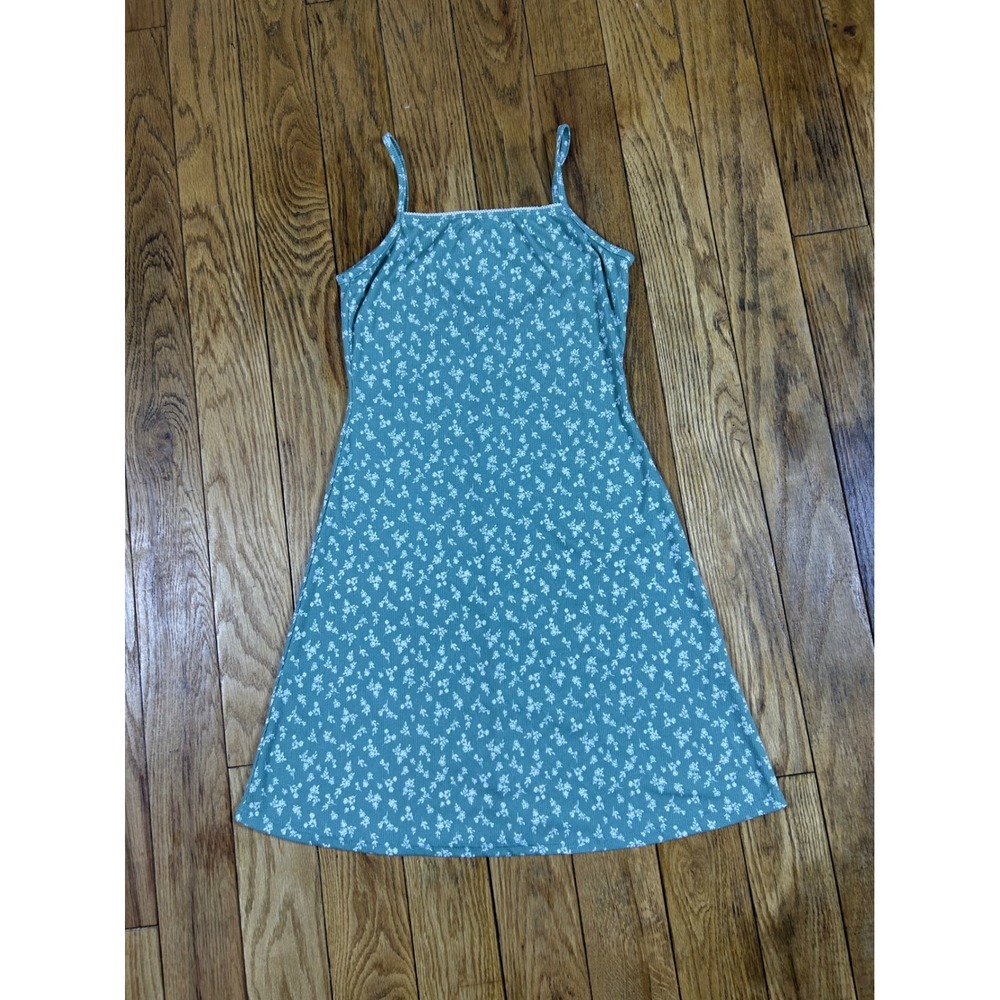 See you Monday Green Floral Print Spaghetti‎ Strap A-Line Mini Dress S